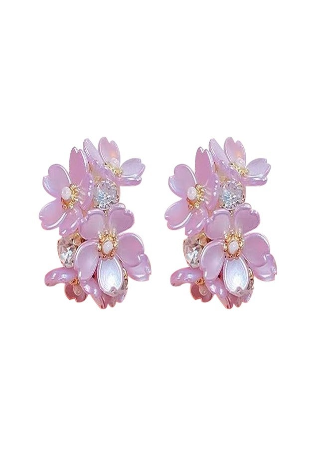 Xalroco Purple Flower CZ Hoop Earrings Acrylic Pearl Earrings(Purple Flower) - Image 1